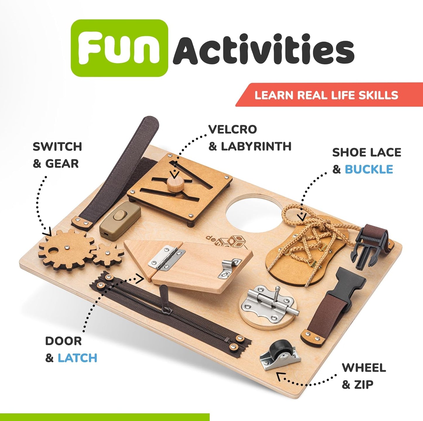 Busy Board Montessori Toys for Toddlers, Premium Sensory Wooden Toy with 10 Learning Activities for Fine Motor Skills, Airplane Travel Toy for Toddlers, Gift for Boys & Girls