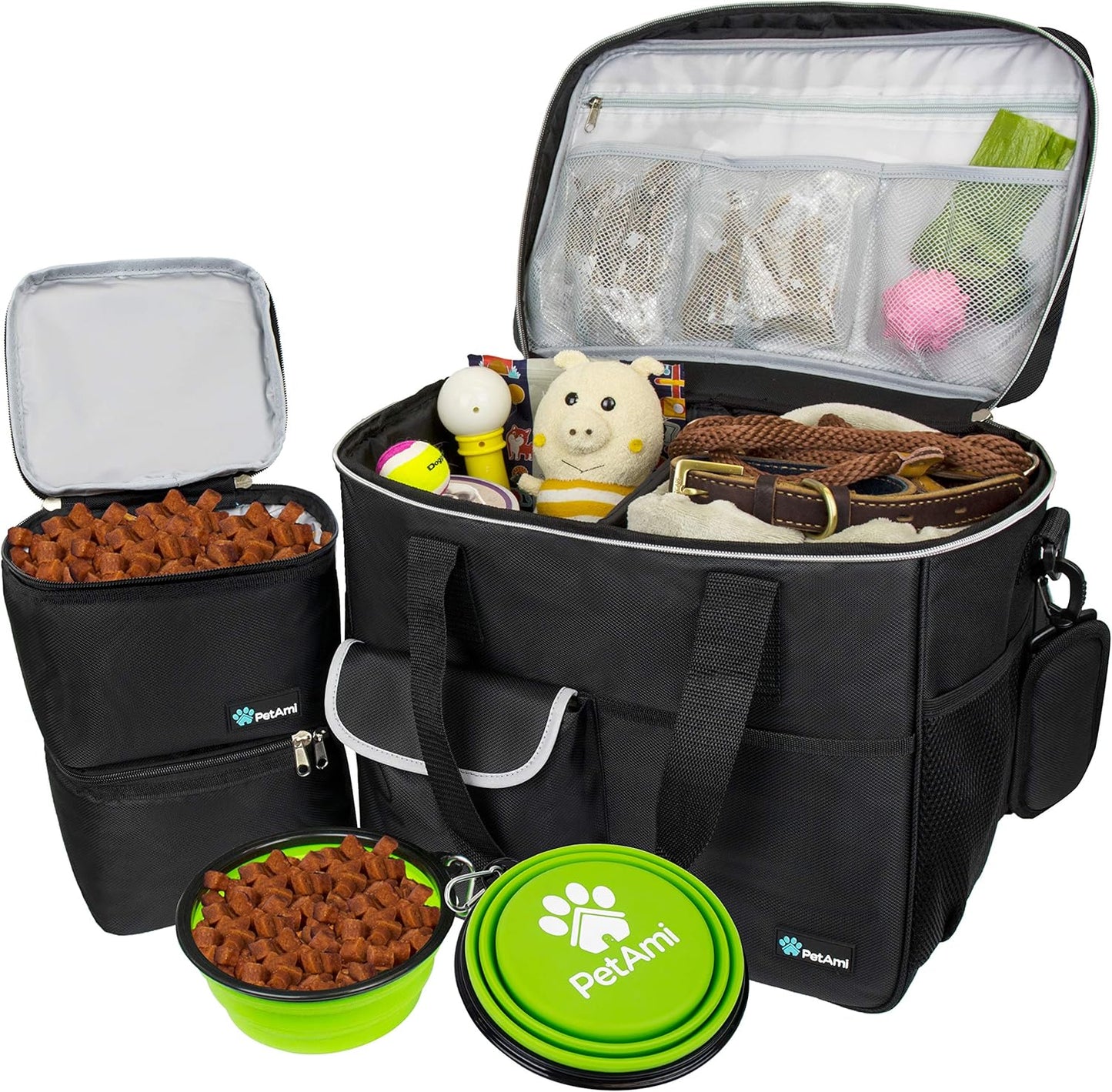 Dog Travel Bag, Travel Pet Bag Organizer, Dog Food Travel Bag with Food Container and Bowls, Dog Travel Supplies Gift Accessories for Weekend Camping, Dog Cat Diaper Bag (Pink, Medium)