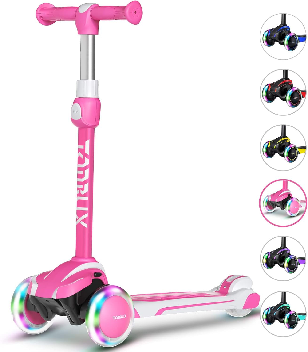Kids Scooter for Age 3-12, Toddler Scooter with 4 Adjustable Heights, Light up 3-Wheels Scooter, Shock Absorption Design, Lean to Steer, Balance Training Scooter for Kids