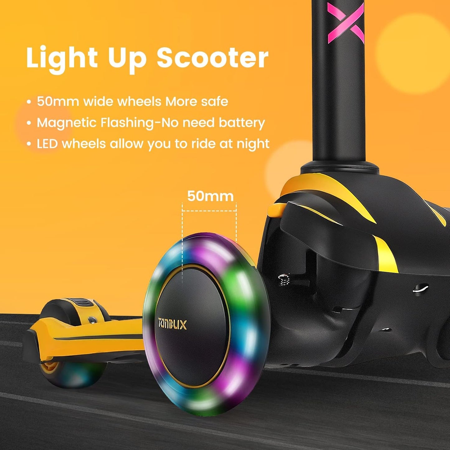 Kids Scooter for Age 3-12, Toddler Scooter with 4 Adjustable Heights, Light up 3-Wheels Scooter, Shock Absorption Design, Lean to Steer, Balance Training Scooter for Kids