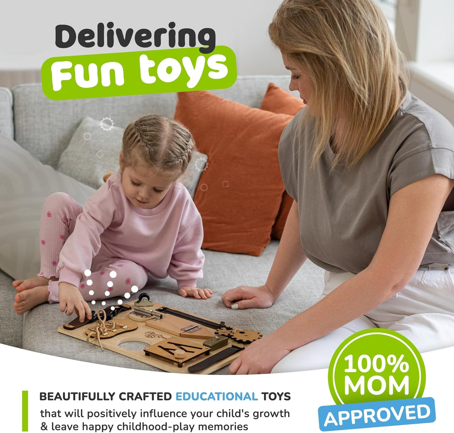 Busy Board Montessori Toys for Toddlers, Premium Sensory Wooden Toy with 10 Learning Activities for Fine Motor Skills, Airplane Travel Toy for Toddlers, Gift for Boys & Girls