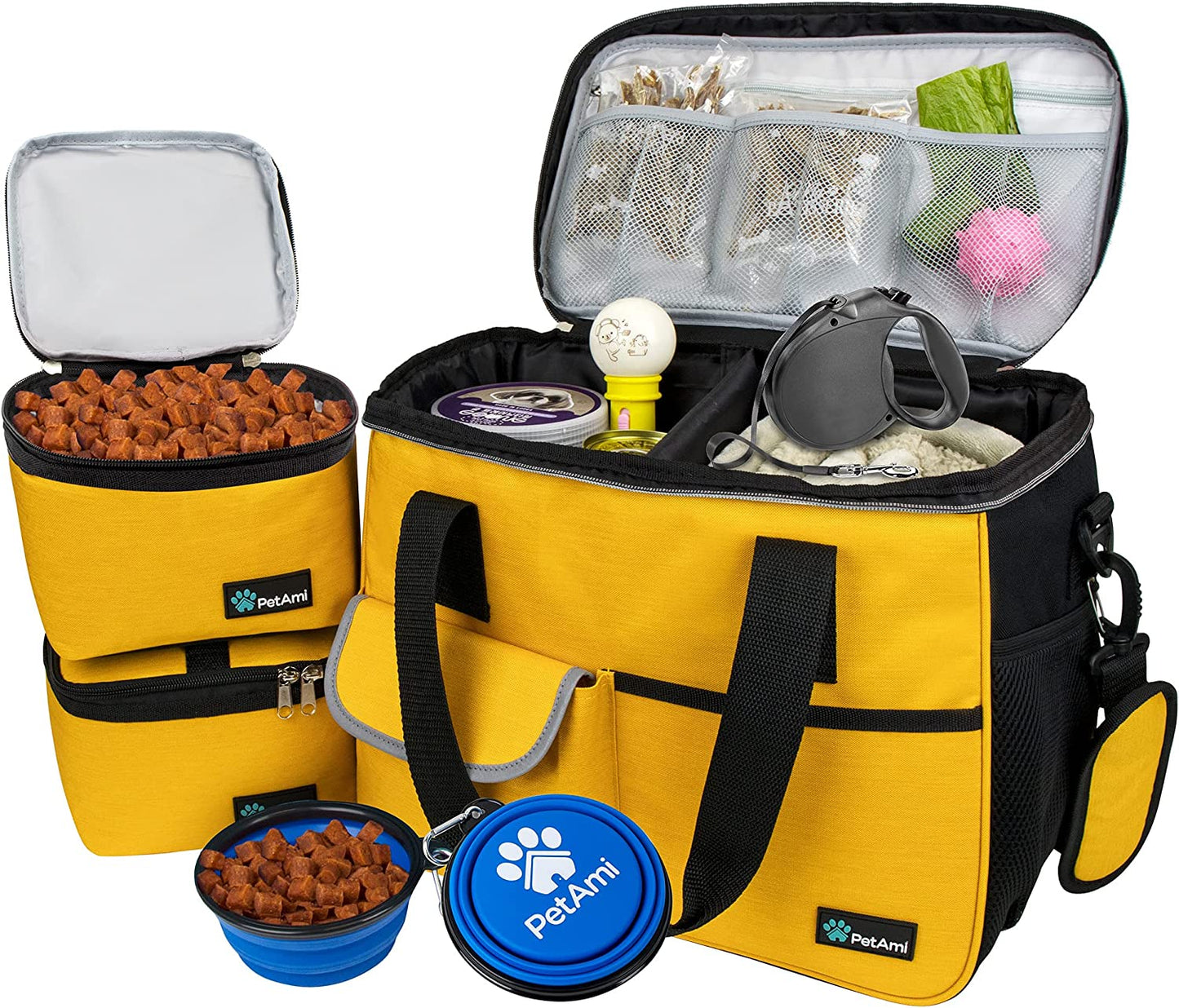 Dog Travel Bag, Travel Pet Bag Organizer, Dog Food Travel Bag with Food Container and Bowls, Dog Travel Supplies Gift Accessories for Weekend Camping, Dog Cat Diaper Bag (Pink, Medium)