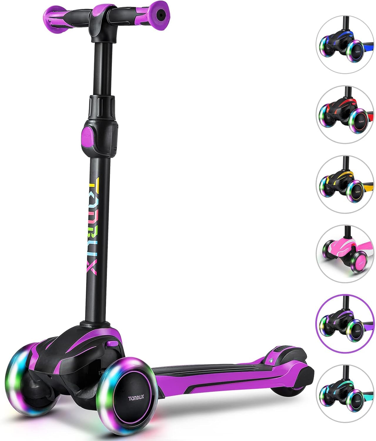Kids Scooter for Age 3-12, Toddler Scooter with 4 Adjustable Heights, Light up 3-Wheels Scooter, Shock Absorption Design, Lean to Steer, Balance Training Scooter for Kids