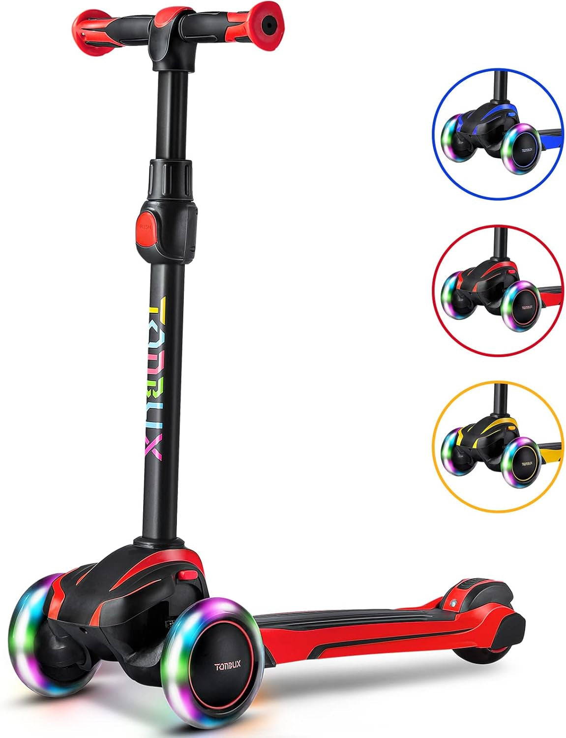 Kids Scooter for Age 3-12, Toddler Scooter with 4 Adjustable Heights, Light up 3-Wheels Scooter, Shock Absorption Design, Lean to Steer, Balance Training Scooter for Kids