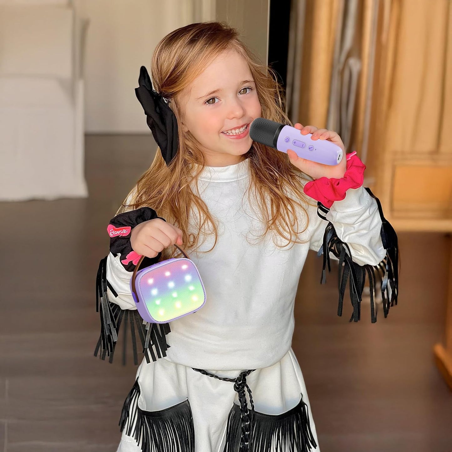 Mini Karaoke Machine with 2 Wireless Microphones, TOP Kids Gifts for Girls Ages 3, 4, 5, 6, 7, 8, 9,10,11,12 +Year Old, 4-12 Years Old Birthday Toy Gift for Girls Boys Party (Purple)