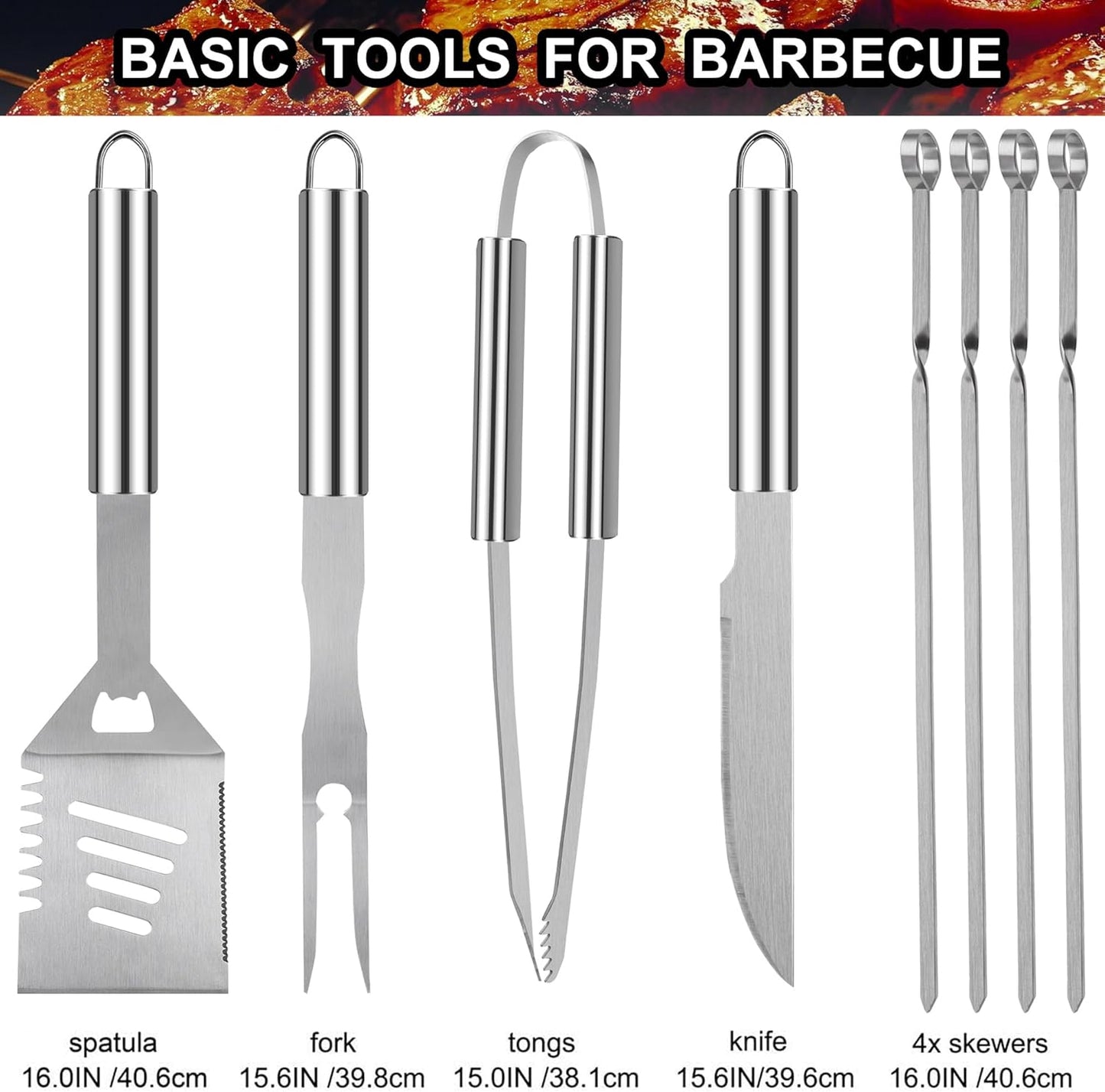 24PCS BBQ Grill Tools Set with Meat Thermometer and Injector - Extra Thick Stainless Steel Fork, Spatula& Tongs - Complete BBQ Accessories in Aluminum Case - Perfect Grill Gifts for Men