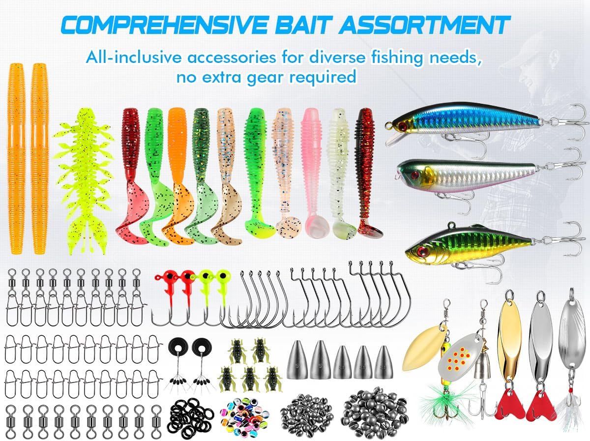Fishing Lures, 137Pcs Tackle Box with Tackle Included, Crankbaits, Spoon, Hooks, Weights & Other Accessories, Fishing Bait Lure Gear Kit Gift for Men Bass Freshwater
