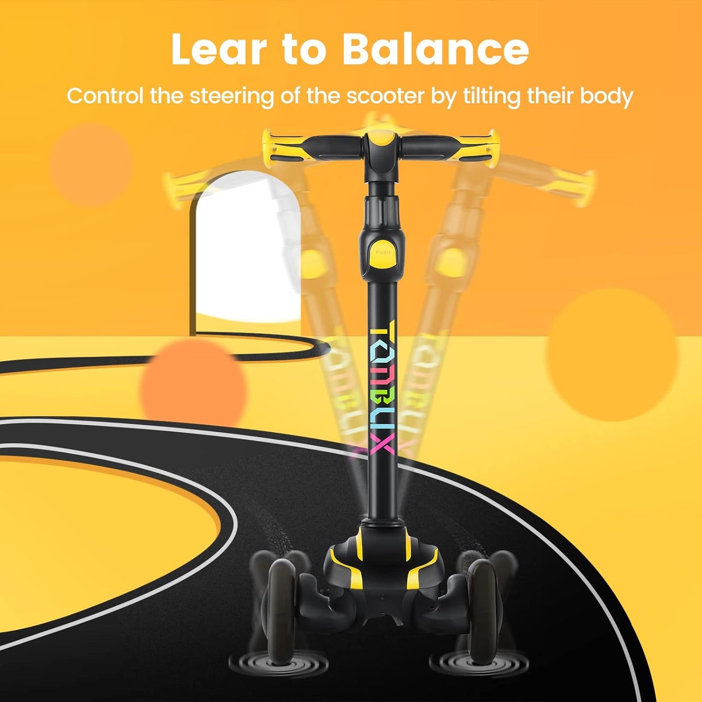 Kids Scooter for Age 3-12, Toddler Scooter with 4 Adjustable Heights, Light up 3-Wheels Scooter, Shock Absorption Design, Lean to Steer, Balance Training Scooter for Kids
