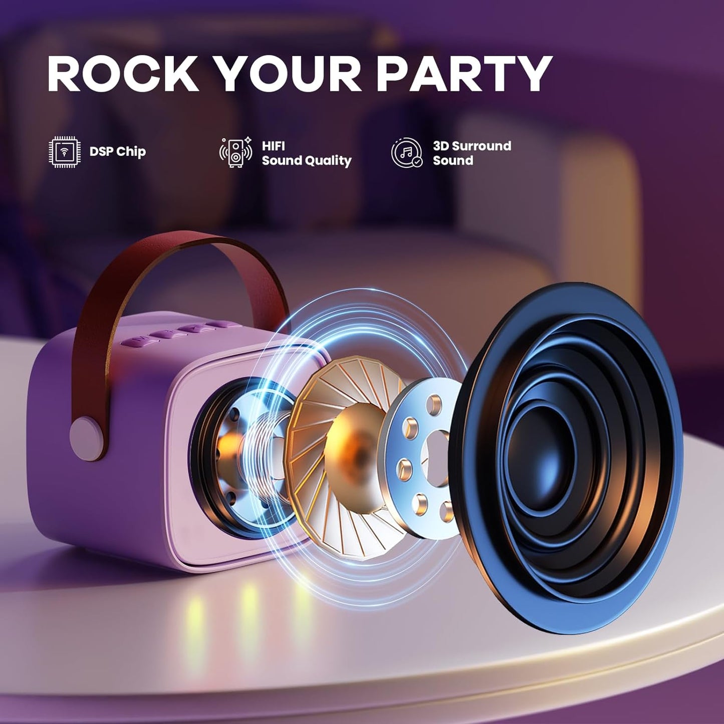 Mini Karaoke Machine with 2 Wireless Microphones, TOP Kids Gifts for Girls Ages 3, 4, 5, 6, 7, 8, 9,10,11,12 +Year Old, 4-12 Years Old Birthday Toy Gift for Girls Boys Party (Purple)