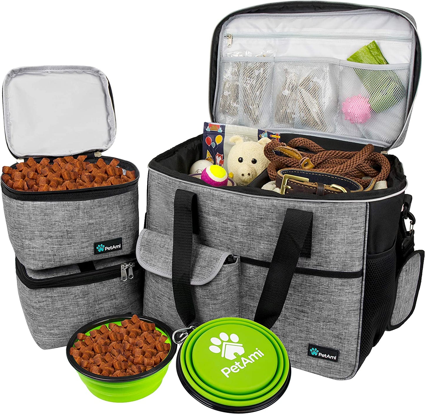 Dog Travel Bag, Travel Pet Bag Organizer, Dog Food Travel Bag with Food Container and Bowls, Dog Travel Supplies Gift Accessories for Weekend Camping, Dog Cat Diaper Bag (Pink, Medium)