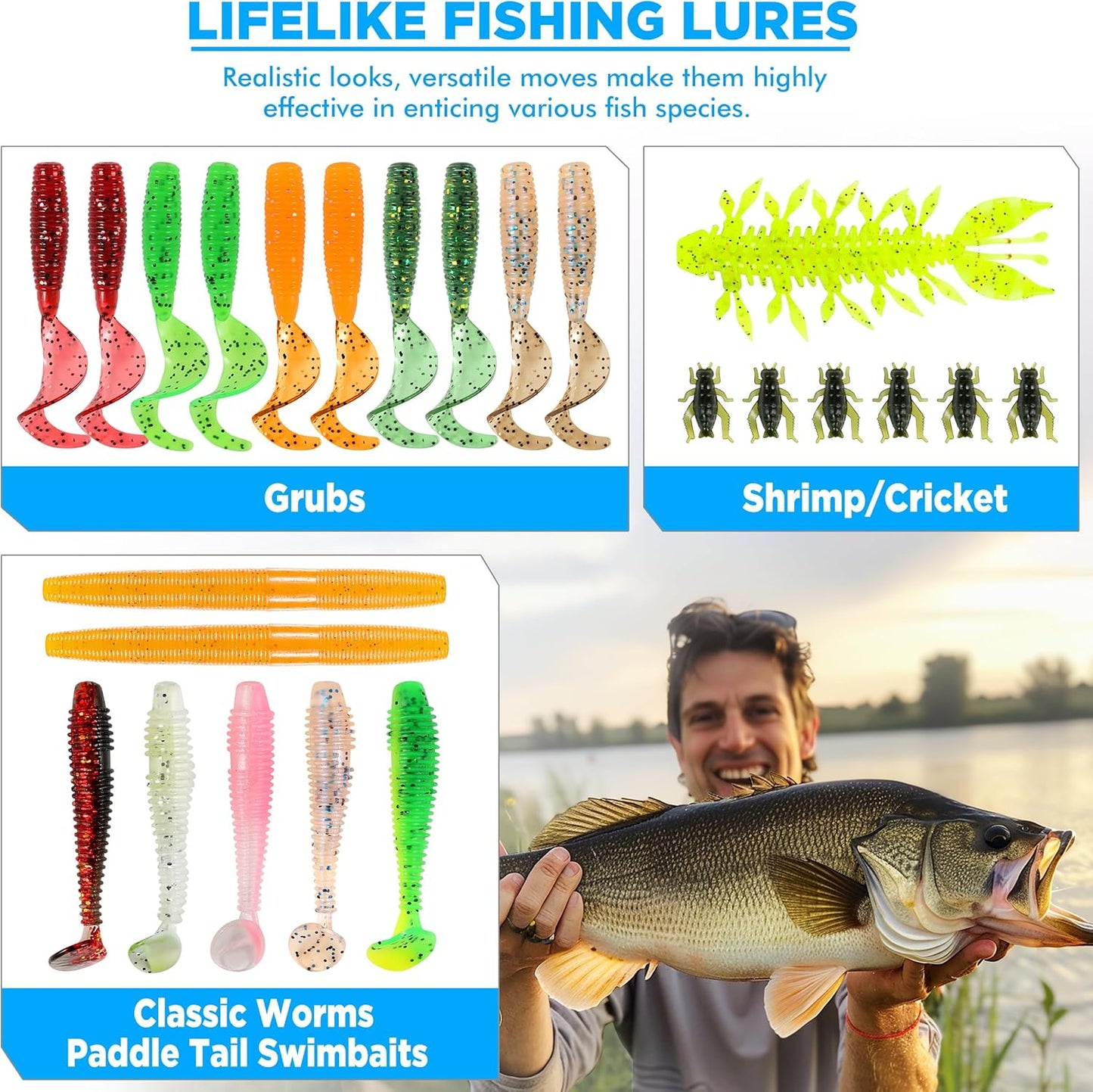 Fishing Lures, 137Pcs Tackle Box with Tackle Included, Crankbaits, Spoon, Hooks, Weights & Other Accessories, Fishing Bait Lure Gear Kit Gift for Men Bass Freshwater