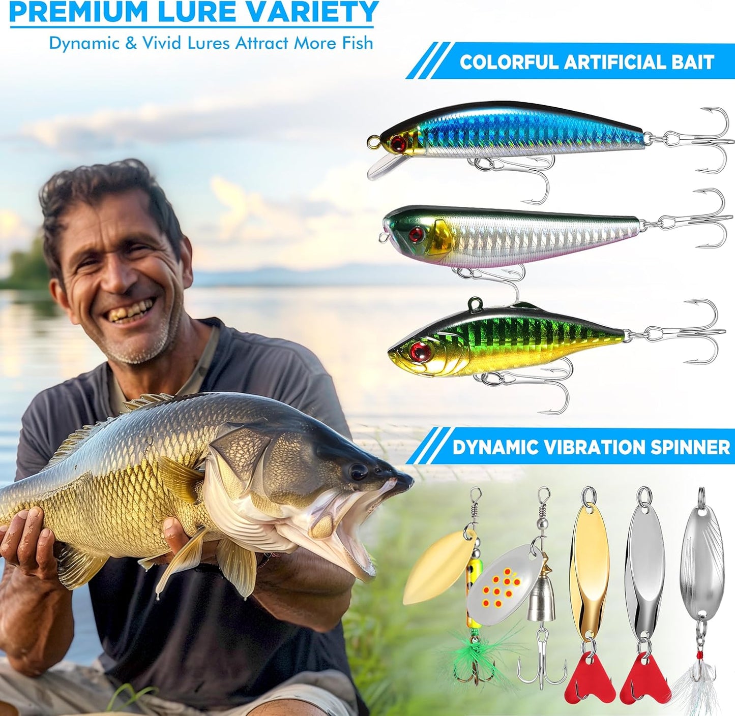 Fishing Lures, 137Pcs Tackle Box with Tackle Included, Crankbaits, Spoon, Hooks, Weights & Other Accessories, Fishing Bait Lure Gear Kit Gift for Men Bass Freshwater