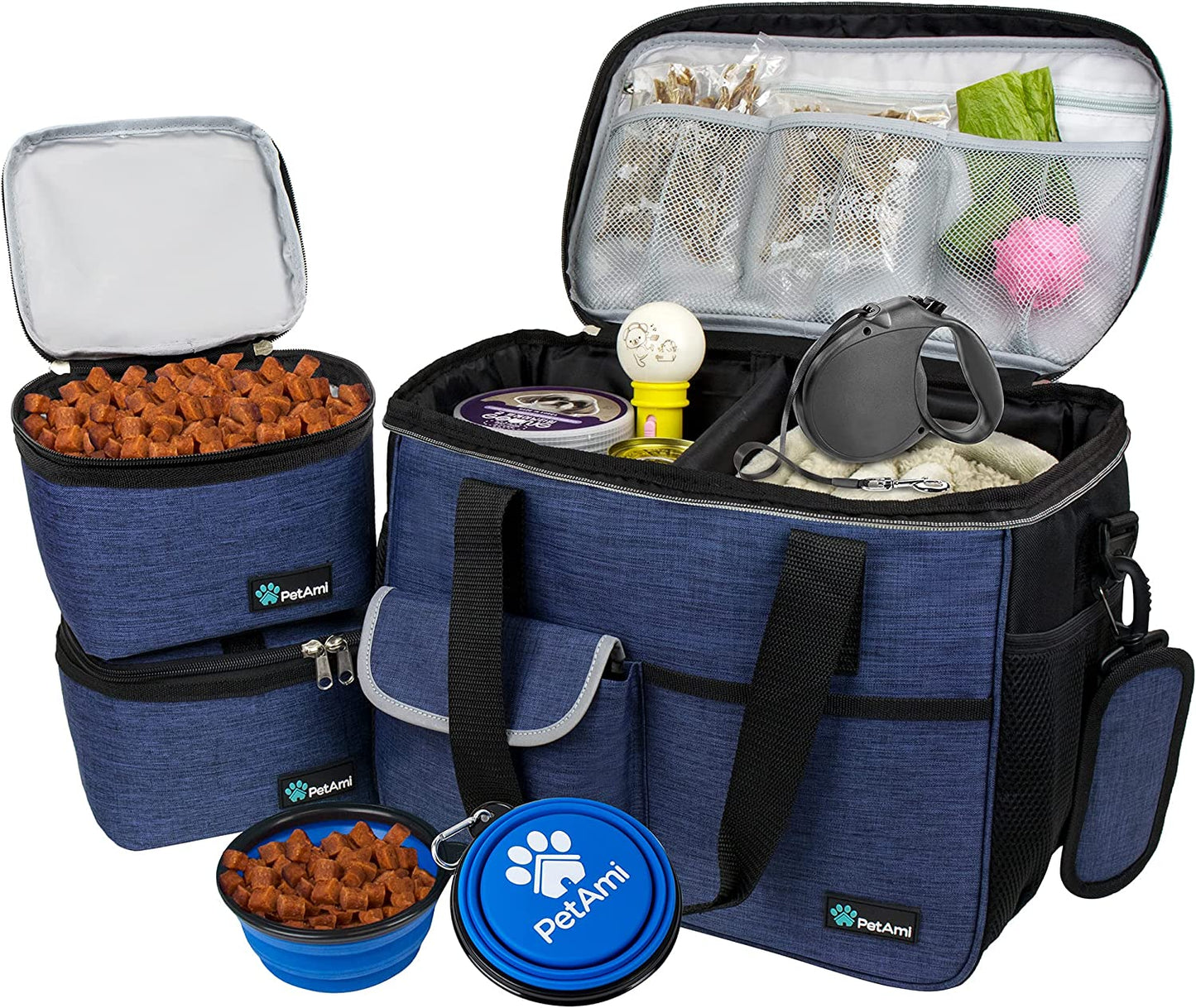 Dog Travel Bag, Travel Pet Bag Organizer, Dog Food Travel Bag with Food Container and Bowls, Dog Travel Supplies Gift Accessories for Weekend Camping, Dog Cat Diaper Bag (Pink, Medium)