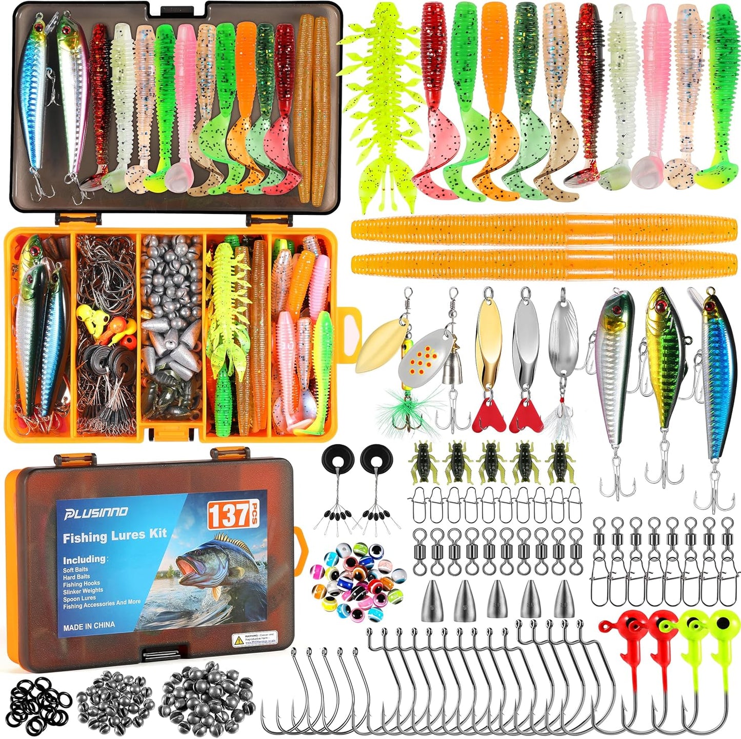 Fishing Lures, 137Pcs Tackle Box with Tackle Included, Crankbaits, Spoon, Hooks, Weights & Other Accessories, Fishing Bait Lure Gear Kit Gift for Men Bass Freshwater