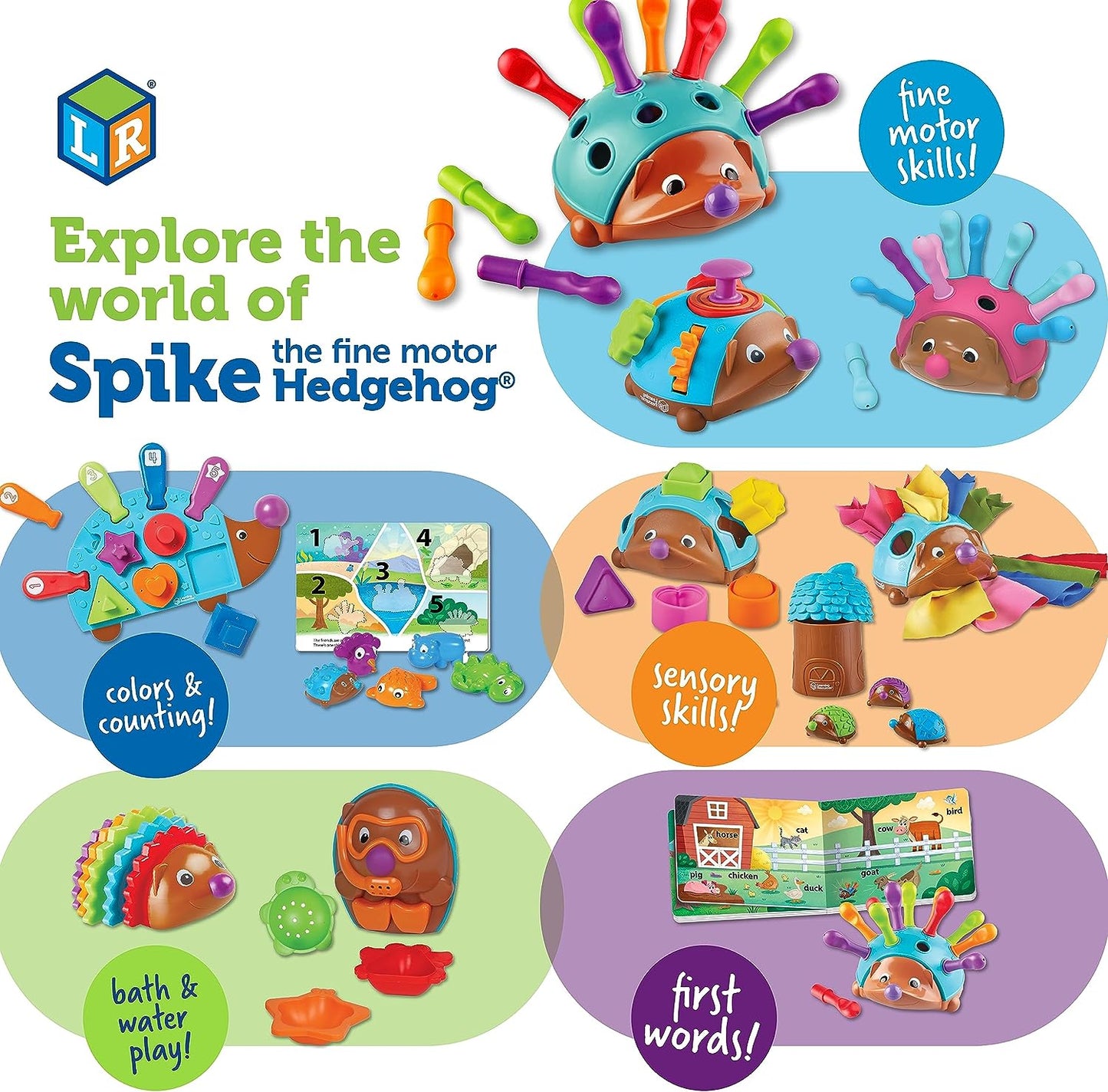 Spike the Fine Motor Hedgehog, Toddler Learning Toys, Fine Motor and Sensory Toys, Kids Easter Basket Stuffers, Ages 18+ Months,14 Pieces