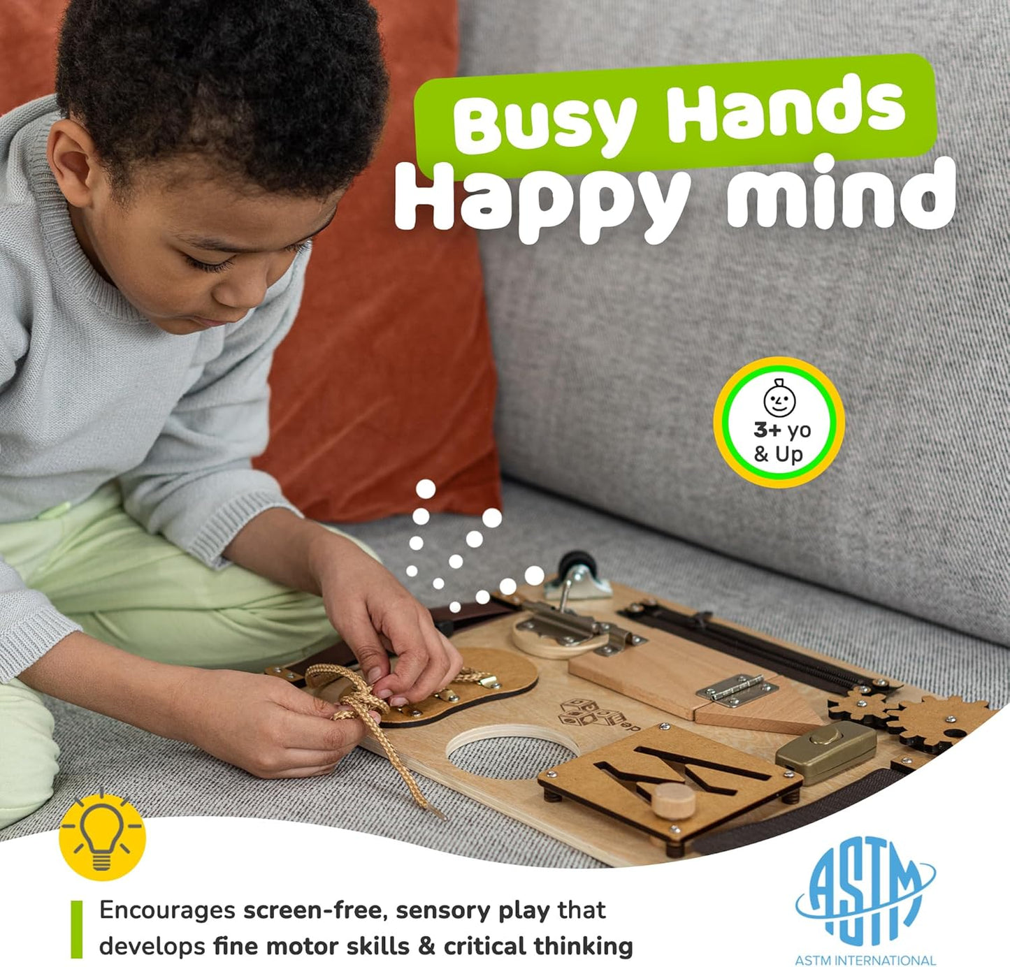Busy Board Montessori Toys for Toddlers, Premium Sensory Wooden Toy with 10 Learning Activities for Fine Motor Skills, Airplane Travel Toy for Toddlers, Gift for Boys & Girls