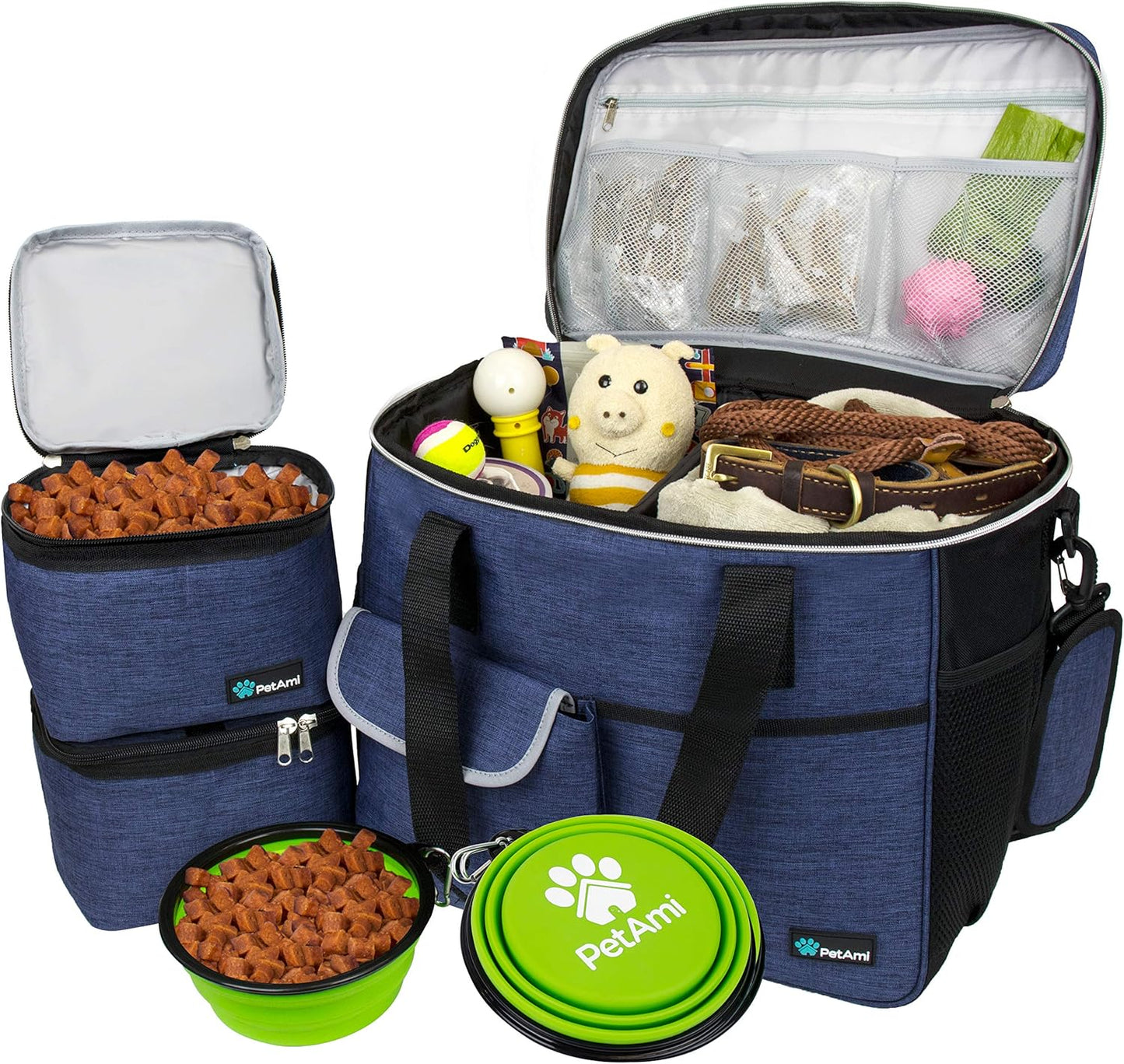 Dog Travel Bag, Travel Pet Bag Organizer, Dog Food Travel Bag with Food Container and Bowls, Dog Travel Supplies Gift Accessories for Weekend Camping, Dog Cat Diaper Bag (Pink, Medium)