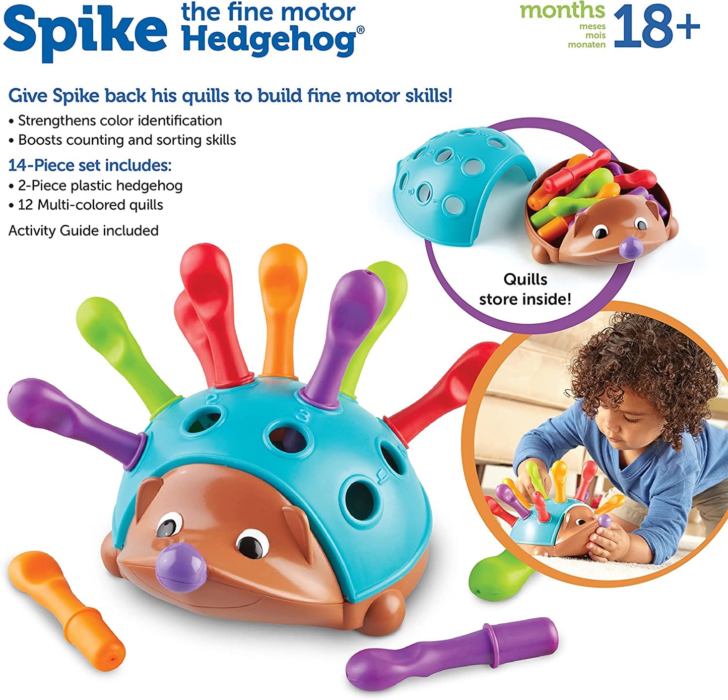 Spike the Fine Motor Hedgehog, Toddler Learning Toys, Fine Motor and Sensory Toys, Kids Easter Basket Stuffers, Ages 18+ Months,14 Pieces