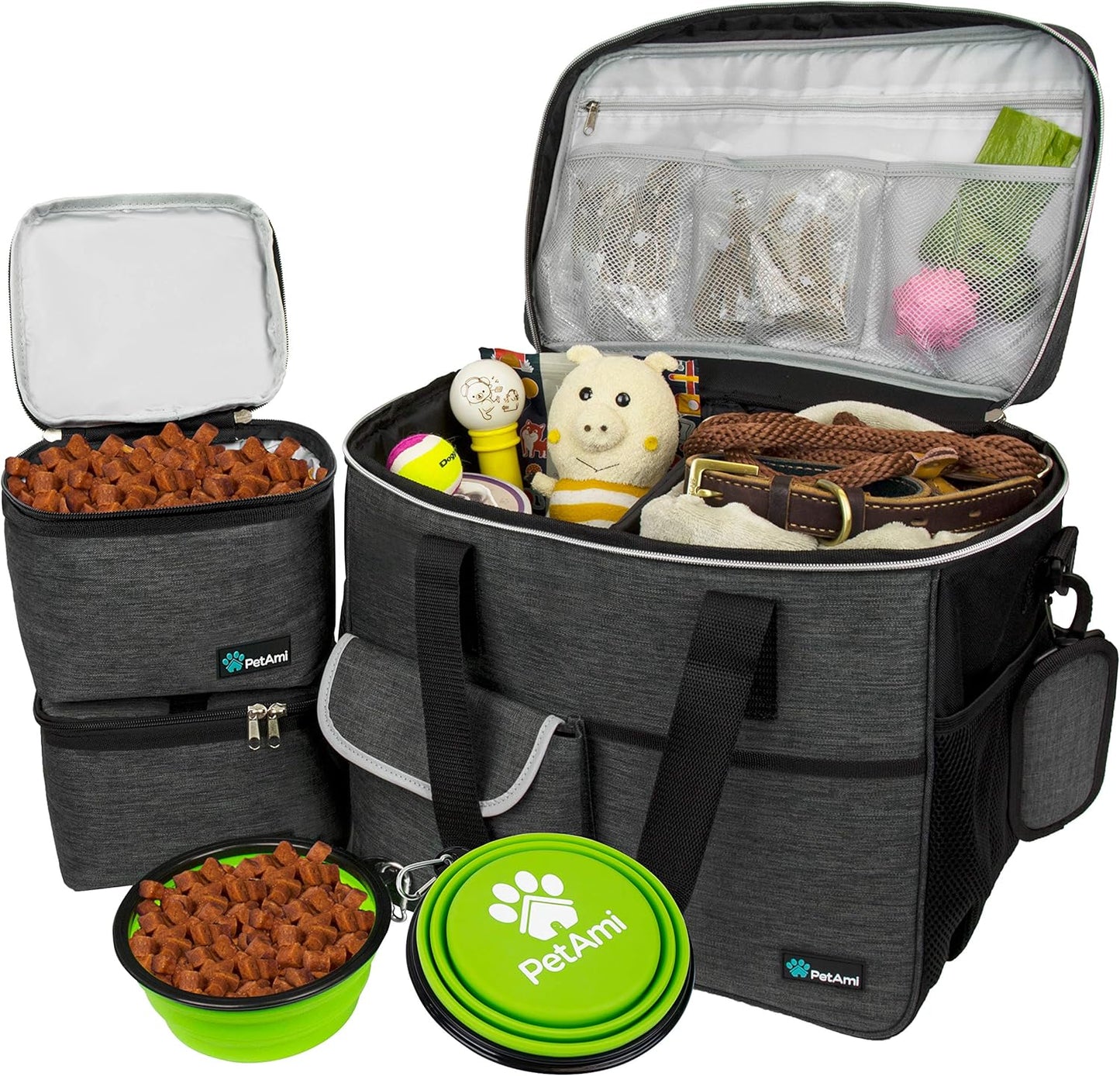 Dog Travel Bag, Travel Pet Bag Organizer, Dog Food Travel Bag with Food Container and Bowls, Dog Travel Supplies Gift Accessories for Weekend Camping, Dog Cat Diaper Bag (Pink, Medium)