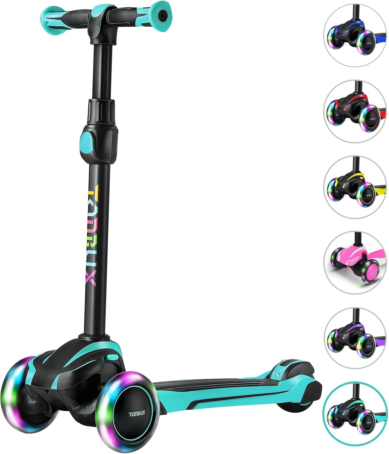 Kids Scooter for Age 3-12, Toddler Scooter with 4 Adjustable Heights, Light up 3-Wheels Scooter, Shock Absorption Design, Lean to Steer, Balance Training Scooter for Kids