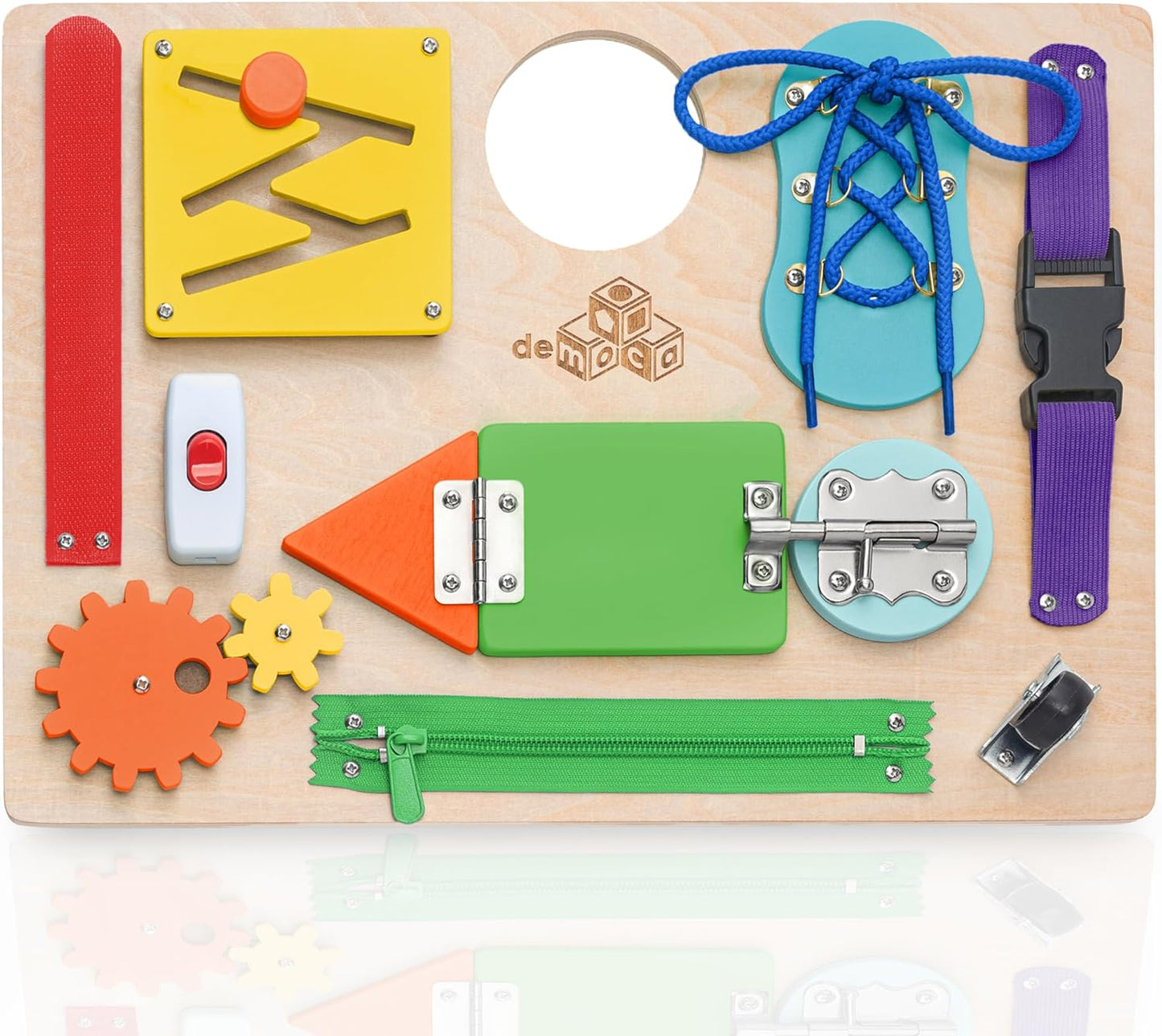 Busy Board Montessori Toys for Toddlers, Premium Sensory Wooden Toy with 10 Learning Activities for Fine Motor Skills, Airplane Travel Toy for Toddlers, Gift for Boys & Girls