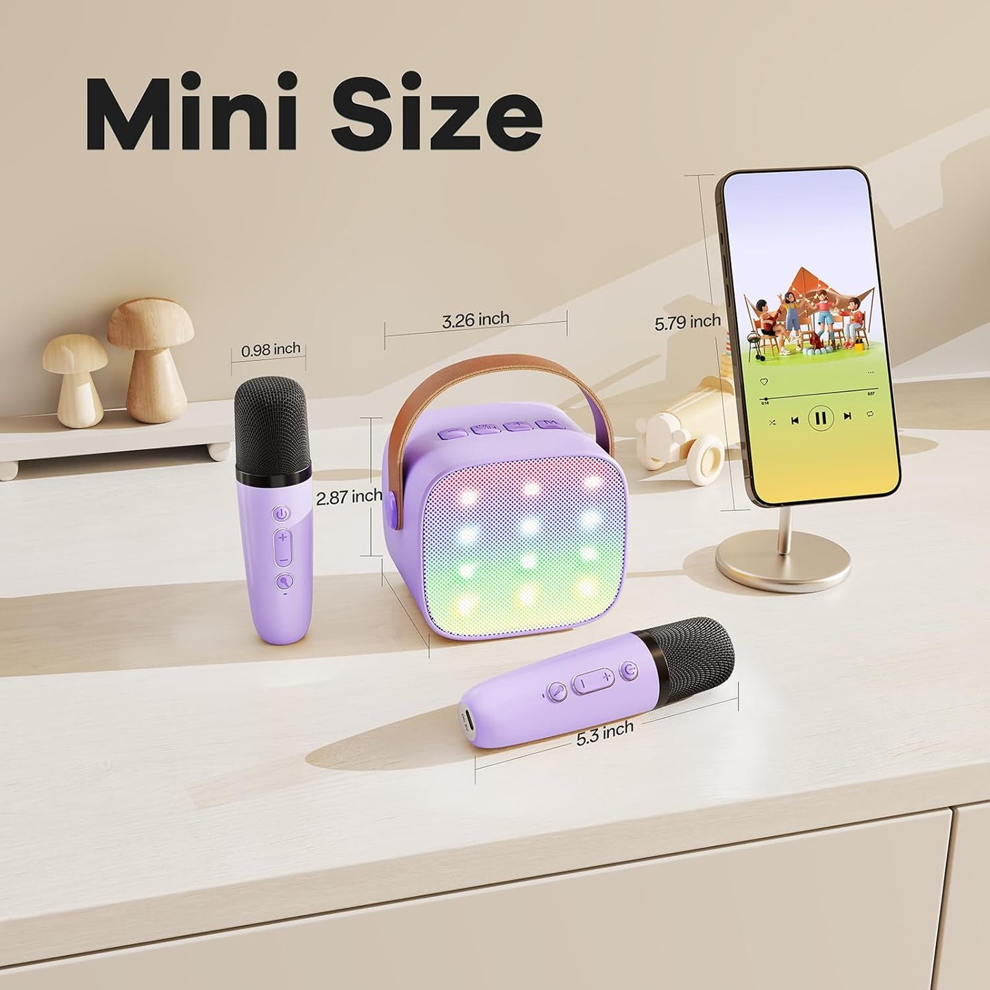 Mini Karaoke Machine with 2 Wireless Microphones, TOP Kids Gifts for Girls Ages 3, 4, 5, 6, 7, 8, 9,10,11,12 +Year Old, 4-12 Years Old Birthday Toy Gift for Girls Boys Party (Purple)