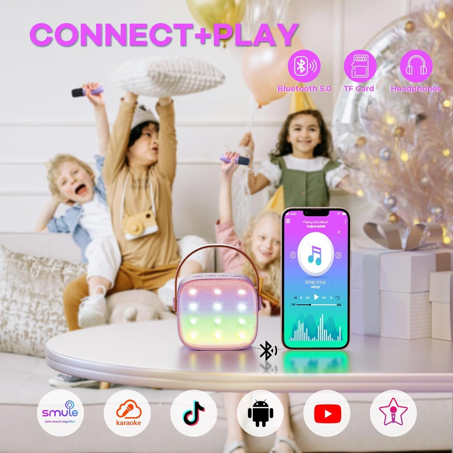 Mini Karaoke Machine with 2 Wireless Microphones, TOP Kids Gifts for Girls Ages 3, 4, 5, 6, 7, 8, 9,10,11,12 +Year Old, 4-12 Years Old Birthday Toy Gift for Girls Boys Party (Purple)