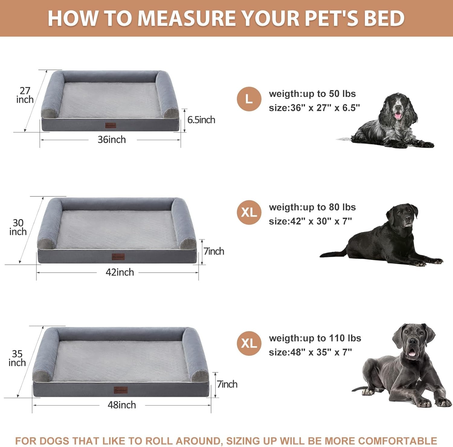 Washable Dog Beds for Extra Large Dogs, Orthopedic Dog Bed Extra Large, Big Dogs Couch with Removable Washable Cover, Waterproof Lining and Nonskid Bottom, Egg-Crate Foam Pet Sofa