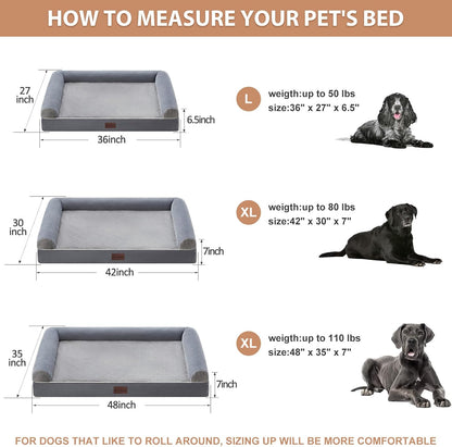 Washable Dog Beds for Extra Large Dogs, Orthopedic Dog Bed Extra Large, Big Dogs Couch with Removable Washable Cover, Waterproof Lining and Nonskid Bottom, Egg-Crate Foam Pet Sofa