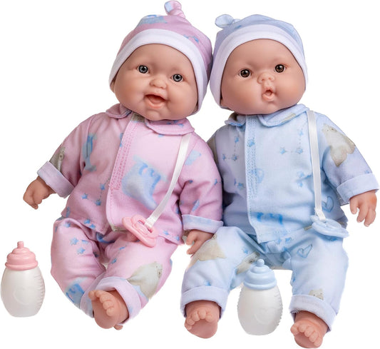 Twins 13" Realistic Soft Body Baby Dolls Berenguer Boutique | Twins Gift Set with Removable Outfits and Accessories | Pink and Blue | Caucasian | Ages 2+