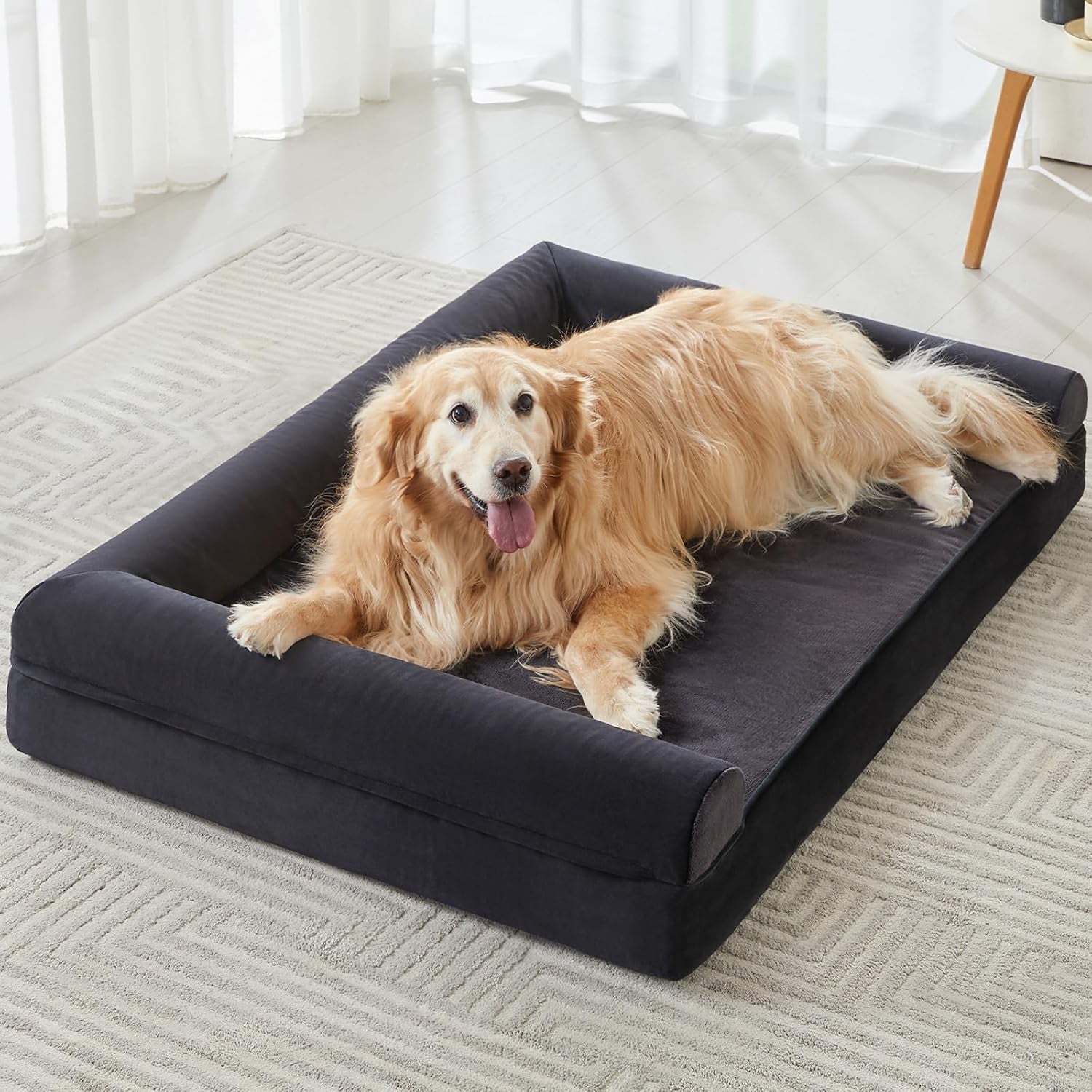 Washable Dog Beds for Extra Large Dogs, Orthopedic Dog Bed Extra Large, Big Dogs Couch with Removable Washable Cover, Waterproof Lining and Nonskid Bottom, Egg-Crate Foam Pet Sofa
