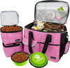 Dog Travel Bag, Travel Pet Bag Organizer, Dog Food Travel Bag with Food Container and Bowls, Dog Travel Supplies Gift Accessories for Weekend Camping, Dog Cat Diaper Bag (Pink, Medium)