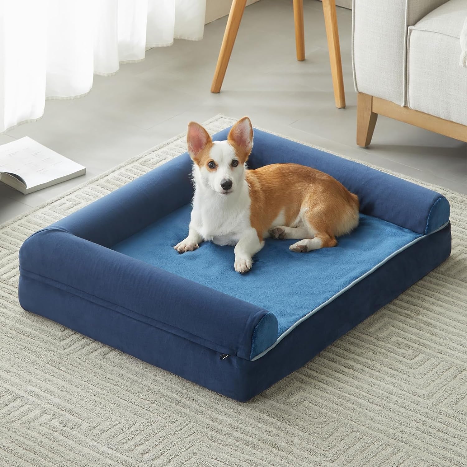 Washable Dog Beds for Extra Large Dogs, Orthopedic Dog Bed Extra Large, Big Dogs Couch with Removable Washable Cover, Waterproof Lining and Nonskid Bottom, Egg-Crate Foam Pet Sofa
