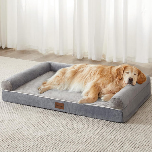 Washable Dog Beds for Extra Large Dogs, Orthopedic Dog Bed Extra Large, Big Dogs Couch with Removable Washable Cover, Waterproof Lining and Nonskid Bottom, Egg-Crate Foam Pet Sofa