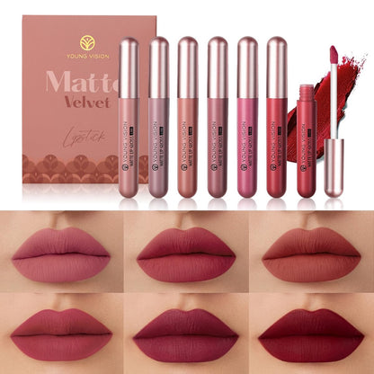 6-Pc Matte Nude Liquid Lipstick Set - Long-Lasting & Pigmented Shades, Lip Gloss Bundle Gift Collection for Girls/Women