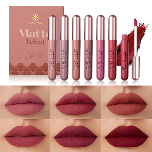 6-Pc Matte Nude Liquid Lipstick Set - Long-Lasting & Pigmented Shades, Lip Gloss Bundle Gift Collection for Girls/Women