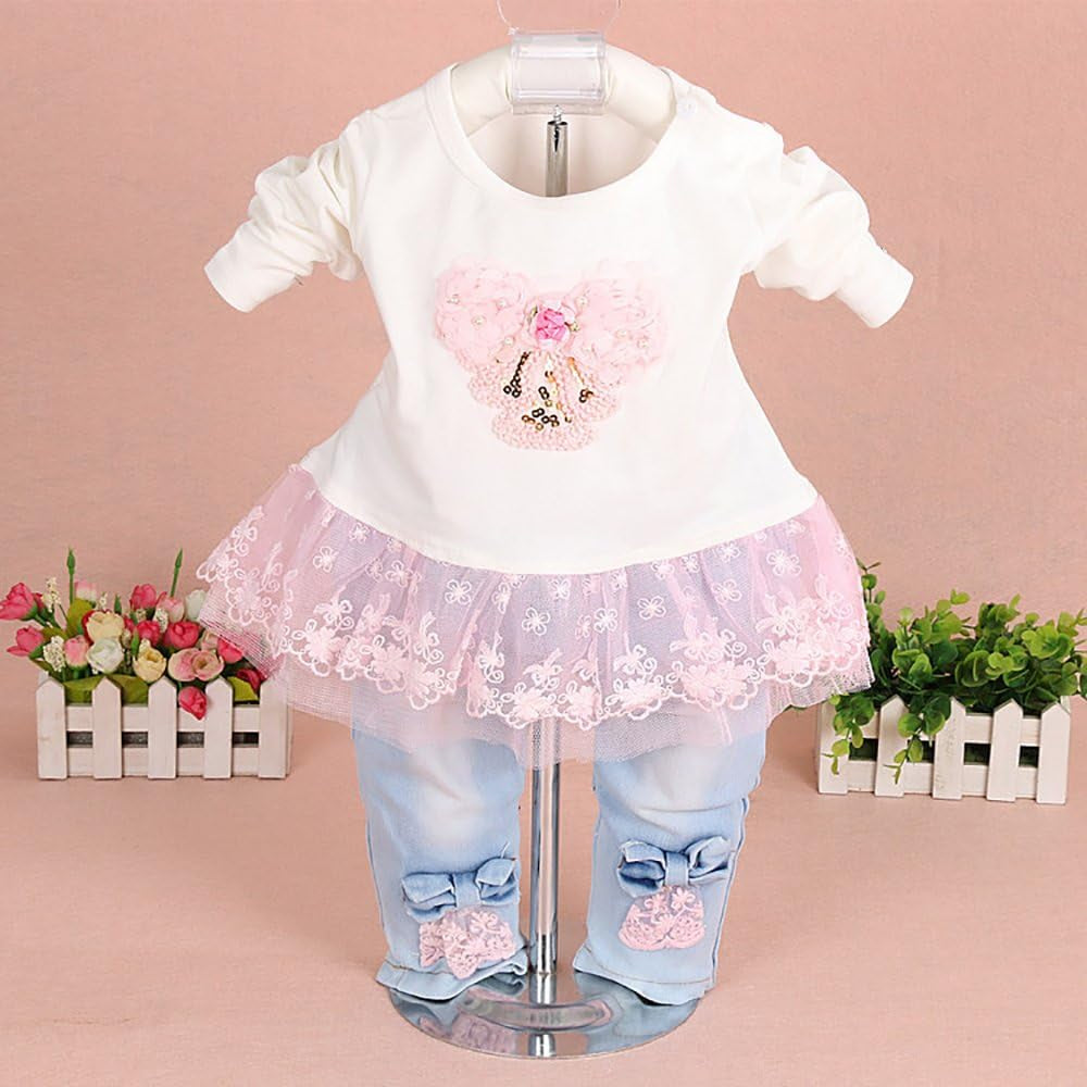 Baby Girls Denim Clothing Sets 3 Pieces Sets T Shirt Denim Jacket and Jeans