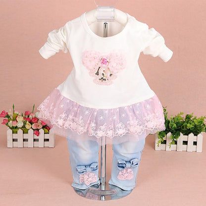 Baby Girls Denim Clothing Sets 3 Pieces Sets T Shirt Denim Jacket and Jeans