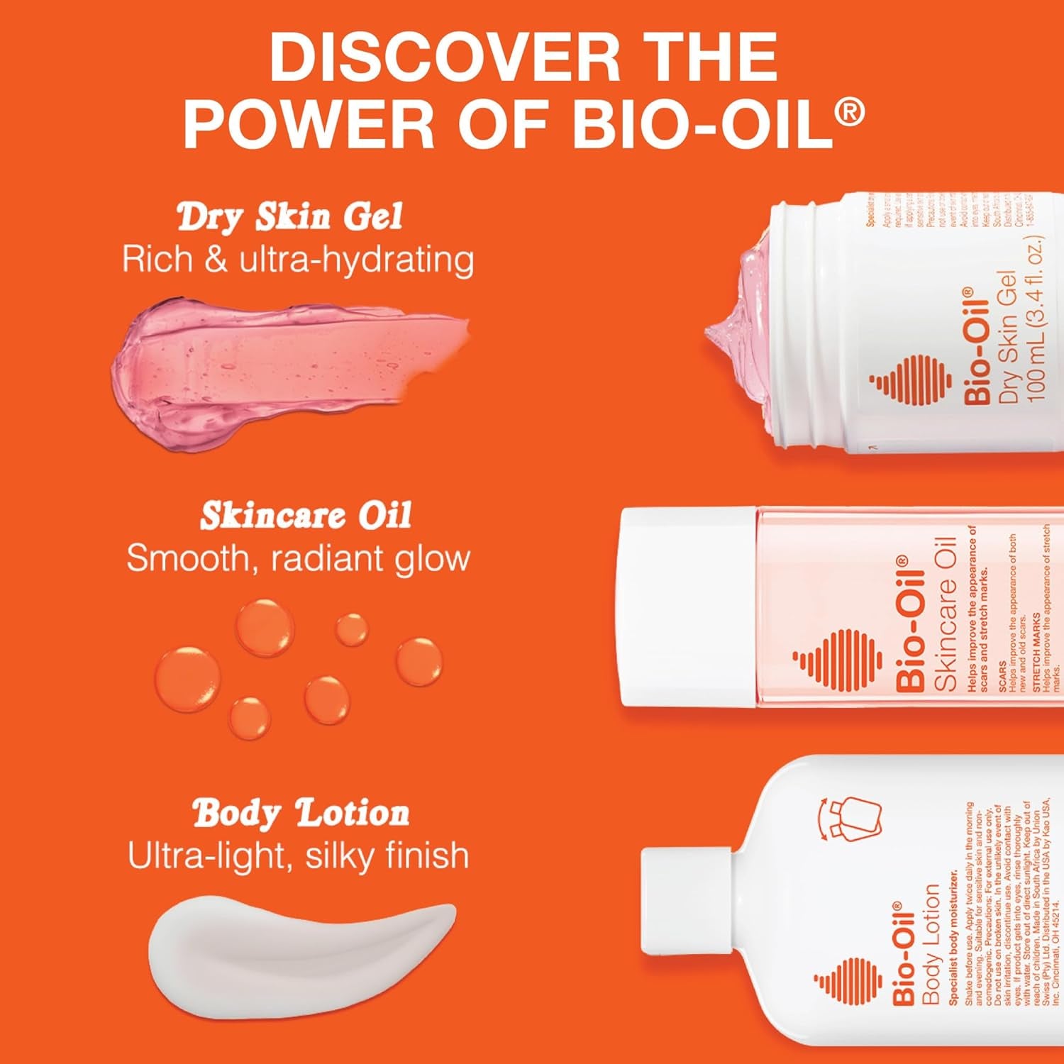 Skincare Set for Scars, Stretch Marks, and Dry Skin, 3 Pc Travel Size Kit Includes Skin Care Oil (2 Oz), Dry Skin Gel (1.7 Oz), and Body Lotion (5.7 Oz), Pregnancy and Maternity Stretch Marks