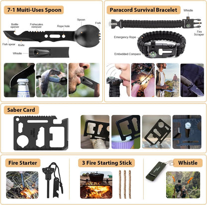 Survival Kit, 250Pcs Survival Gear First Aid Kit with Molle System Compatible Bag and Emergency Tent, Emergency Kit for Earthquake, Outdoor Adventure, Hiking, Hunting, Gifts for Men Women