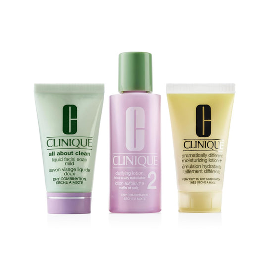3-Step Refresher Course Skincare Set for Dry Combination Skin Types | Face Soap, Clarifying Lotion + Dramatically Different Lotion | Cleansing, Exfoliating + Moisturizing, Mini Travel Size