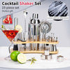 Cocktail Shaker Set,19-Piece Bartender Kit with Stand,Bar Tool Set:Martini Shaker,Jigger,Ice Strainer,Corkscrew,Mixer Spoon,Muddler, Liquor Pourers,For Drink Mixing,Bar,Home,Party (Silver)