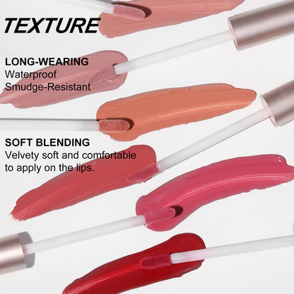 6-Pc Matte Nude Liquid Lipstick Set - Long-Lasting & Pigmented Shades, Lip Gloss Bundle Gift Collection for Girls/Women