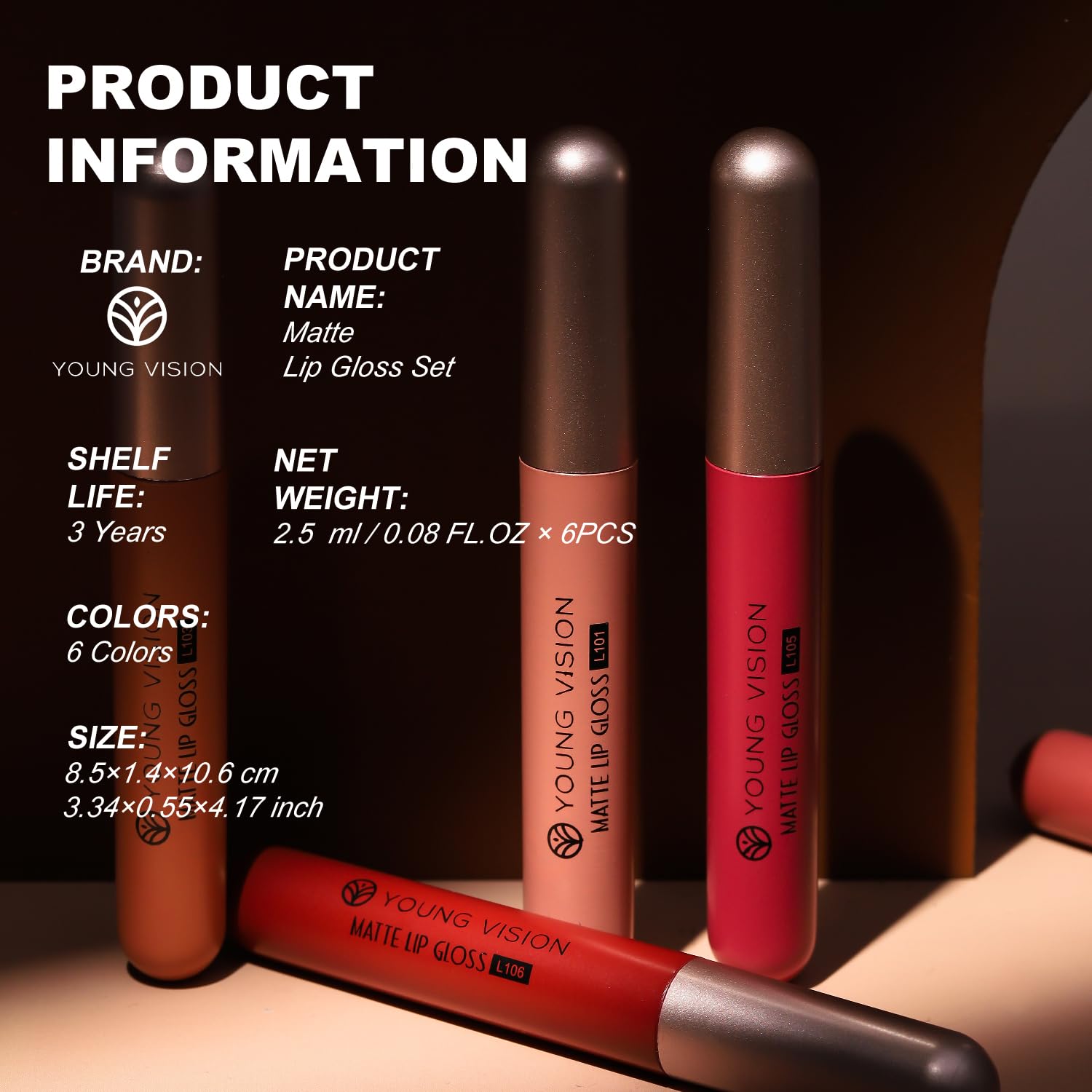 6-Pc Matte Nude Liquid Lipstick Set - Long-Lasting & Pigmented Shades, Lip Gloss Bundle Gift Collection for Girls/Women