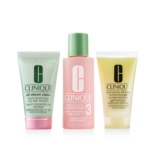 3-Step Refresher Course Skincare Set for Oily Combination Skin Types | Mini Travel Size Face Soap, Clarifying Lotion,+ Dramatically Different Gel | Cleansing, Exfoliating + Moisturizing