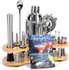 Cocktail Shaker Set,19-Piece Bartender Kit with Stand,Bar Tool Set:Martini Shaker,Jigger,Ice Strainer,Corkscrew,Mixer Spoon,Muddler, Liquor Pourers,For Drink Mixing,Bar,Home,Party (Silver)