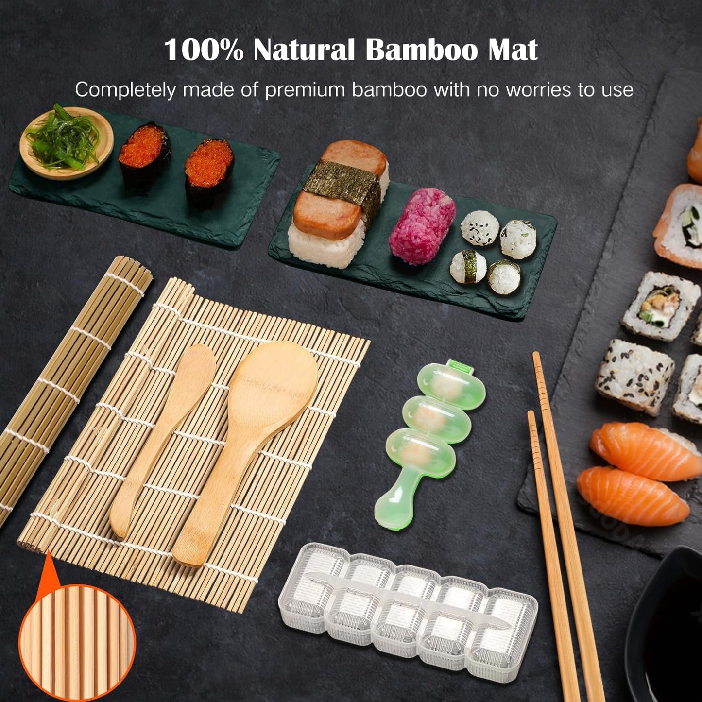 Sushi Making Kit, 28 in 1 [Parent-Child] Sushi Roller Kit with Bamboo Mats, Sushi Bazooka, Nigiri Gunkan Sushi Mold, Musubi Maker, Rice Ball Mold & More