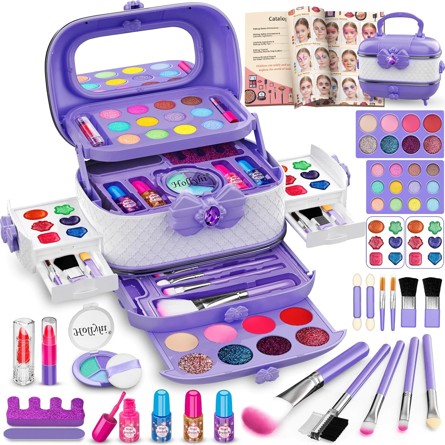 58 Pcs Kids Makeup Kit for Girl, Princess Toys Real Washable Cosmetic Set with Mirror, Kids Makeup Sets for Girls, Play Make up Birthday Gifts for 3 4 5 6 7 8 9 10 11 12 Years Old Kid (Rose)