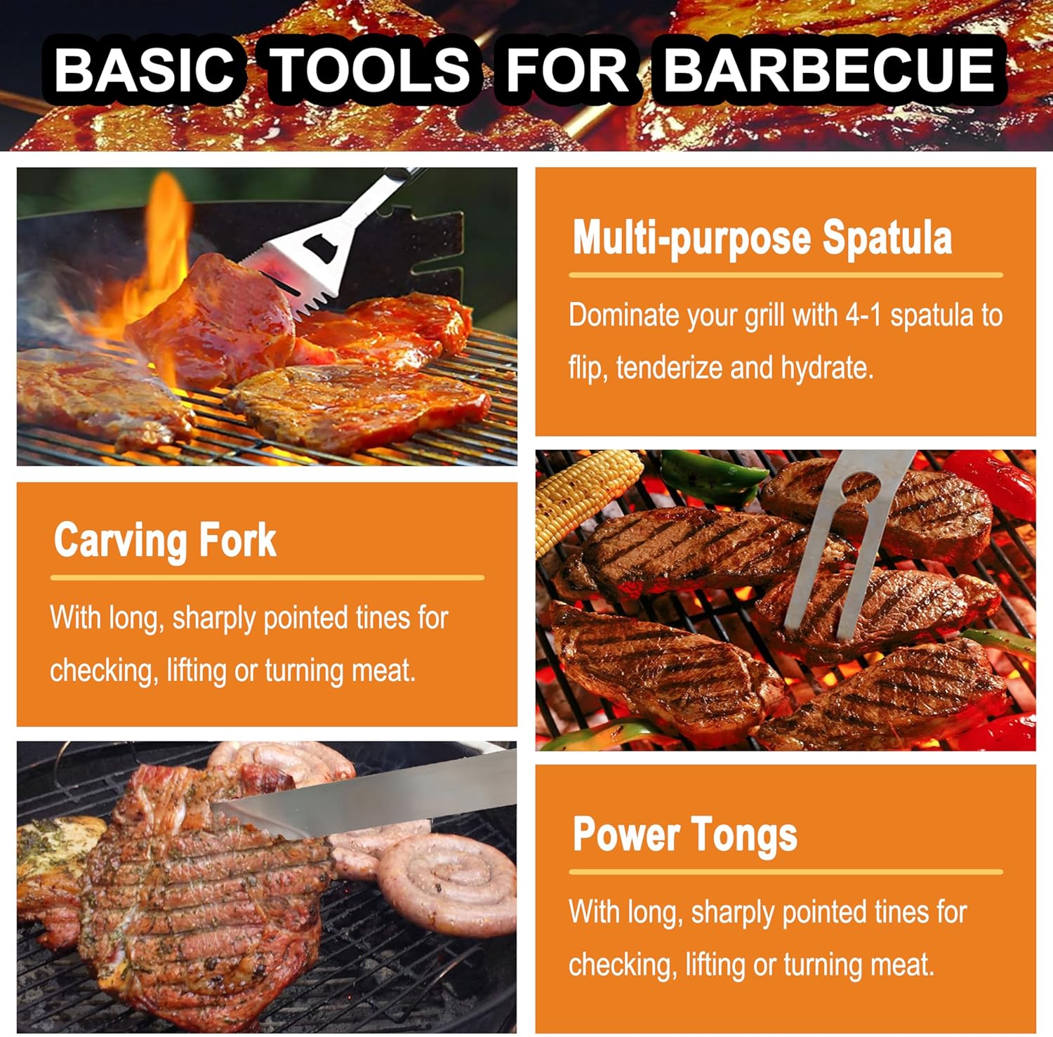 24PCS BBQ Grill Tools Set with Meat Thermometer and Injector - Extra Thick Stainless Steel Fork, Spatula& Tongs - Complete BBQ Accessories in Aluminum Case - Perfect Grill Gifts for Men