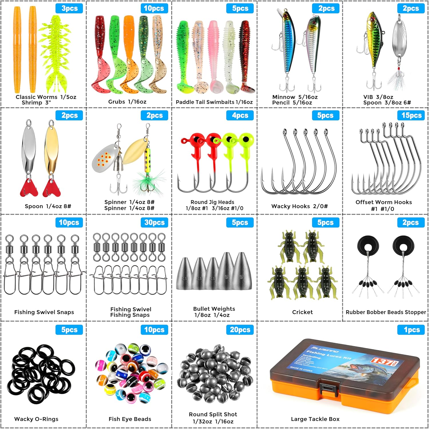 Fishing Lures, 137Pcs Tackle Box with Tackle Included, Crankbaits, Spoon, Hooks, Weights & Other Accessories, Fishing Bait Lure Gear Kit Gift for Men Bass Freshwater
